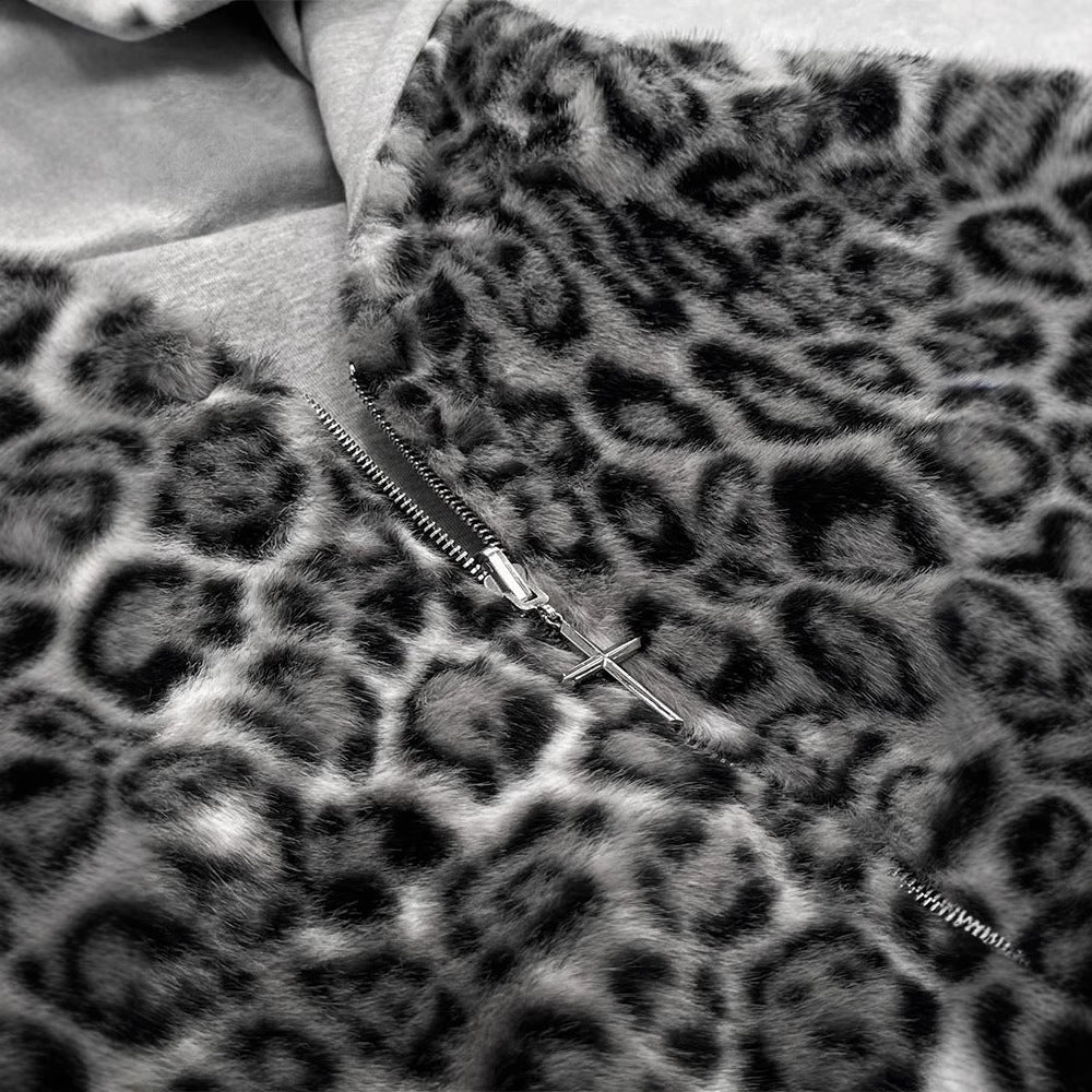 Hooded Hoodie Two Sides Can Wear Vintage Leopard Print Zipper Hoodie - cas7m
