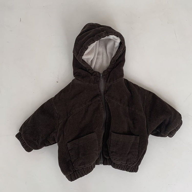 Fashionable Winter Boys' Retro Corduroy Thickened Zipper Cardigan Jacket - cas7m