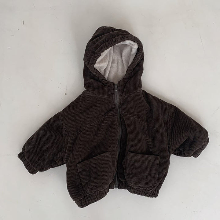 Fashionable Winter Boys' Retro Corduroy Thickened Zipper Cardigan Jacket - cas7m
