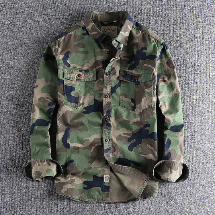 Washed Camouflage American Tooling Long-sleeved Shirt Men - cas7m