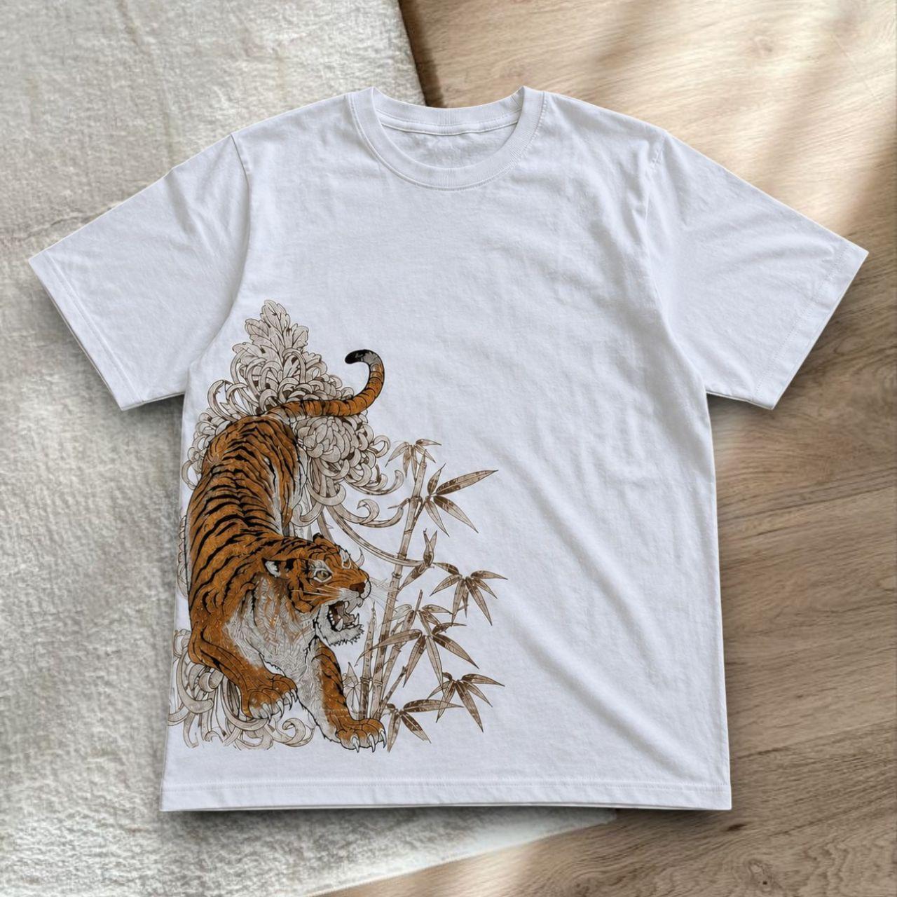 Womens Cotton Short-sleeved Loose-fitting Top With A Tiger Print - cas7m