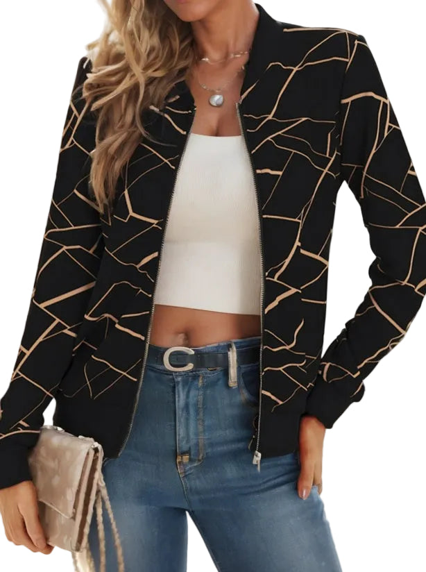 Geo Print Zipper Front Jacket - cas7m
