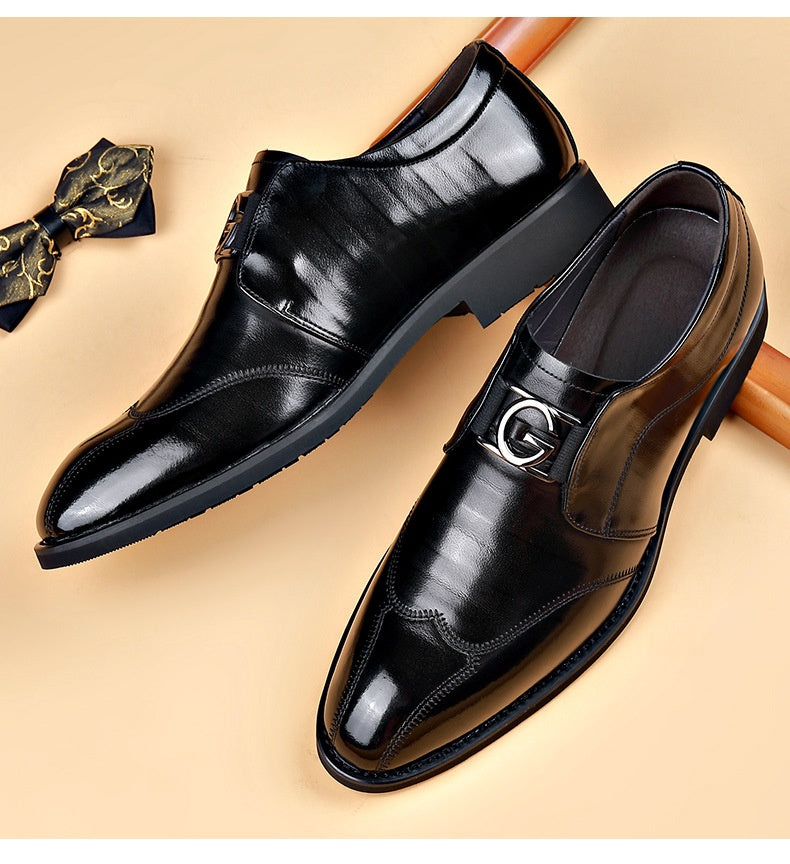 Men's Casual Business Slip-on Embroidered Pointed Leather Shoes - cas7m