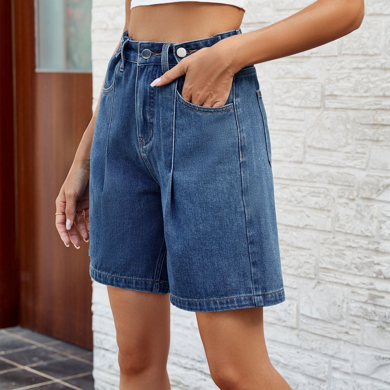 Denim Shorts With Waist Adjustable Design Fashion Summer Pants For Women - cas7m