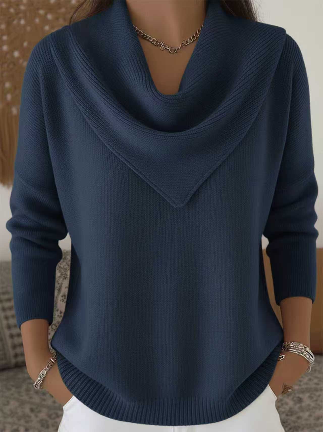 Womens Solid-color Long-sleeve Sweater Top - cas7m