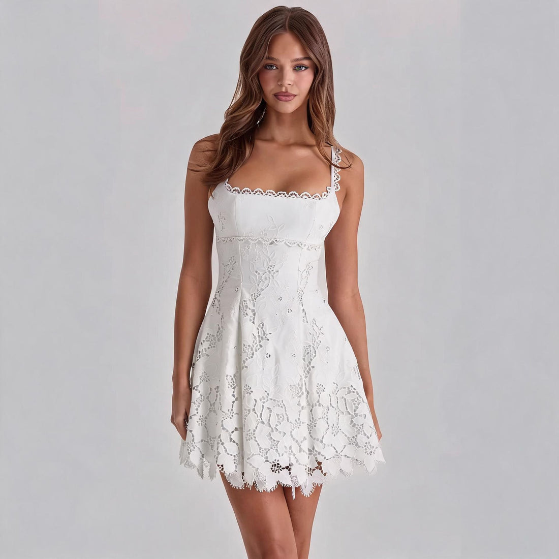 Lace-trimmed Sexy Backless Strap Mini Dress - cas7m