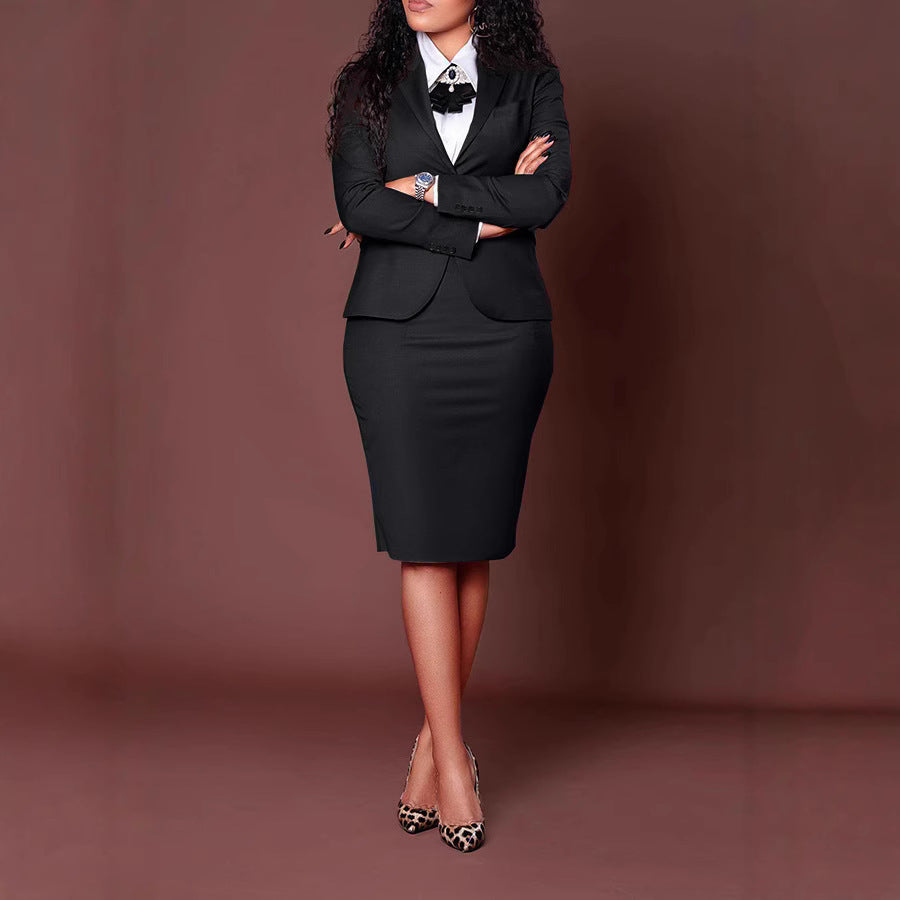 European And American Fashion Business Composite Long Sleeve Suit Hip Skirt Suit - cas7m