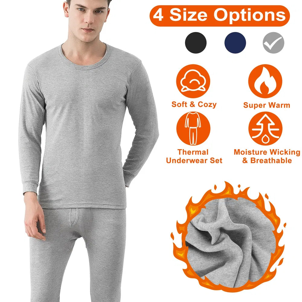 Men Thermal Underwear Set Long Johns Pants Long Sleeve Soft Underwear Kit Top Bottom Winter Sports Suits - cas7m