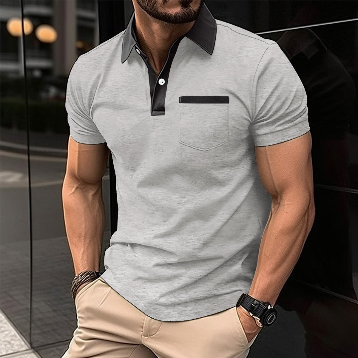 Slim Chest Pocket Short Sleeve Men - cas7m