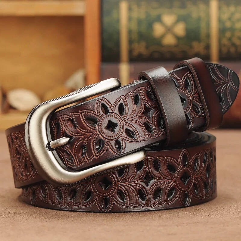 New Belt Hollow Pattern Belt Ladies Trend Waistband Genuine Woman Belt Vintage Pin Buckle Strap Jeans - cas7m