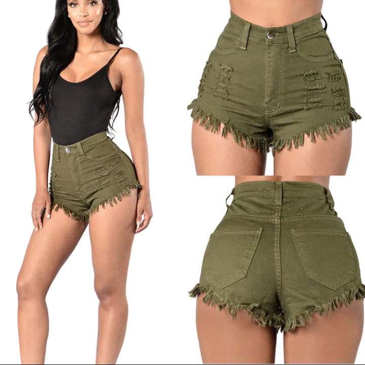 Stretch Sexy Frayed Denim Shorts Women's Hot Pants - cas7m