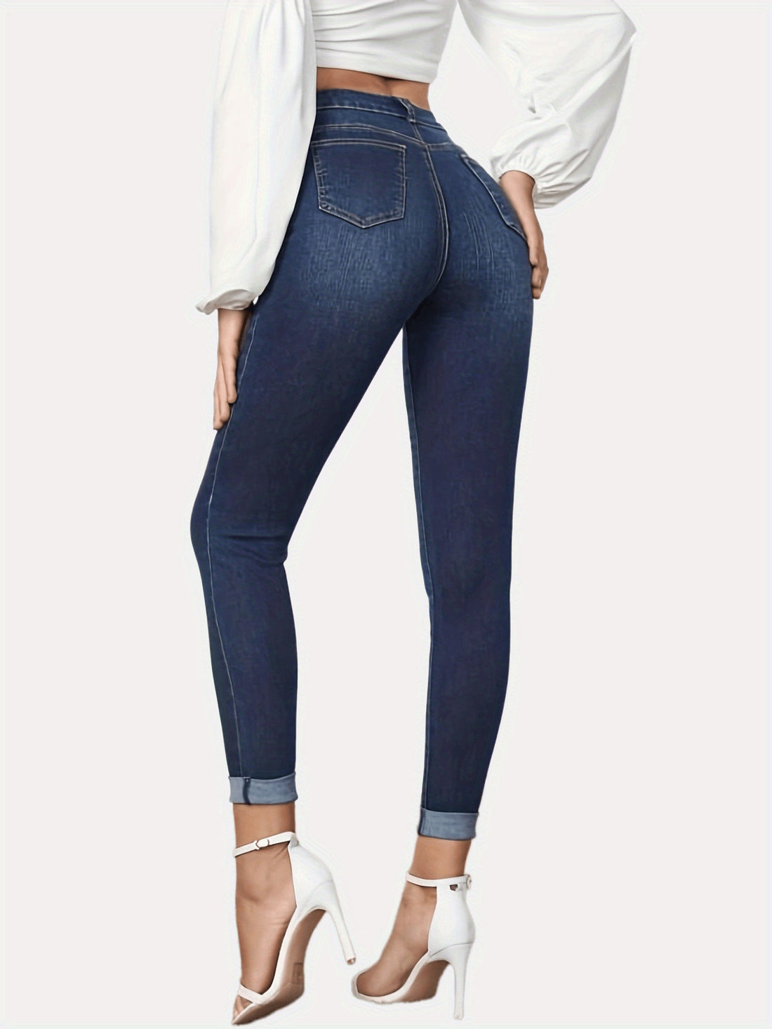 Contrast Color Slim Fit Stretch Rolled Hem Cropped Jeans - cas7m