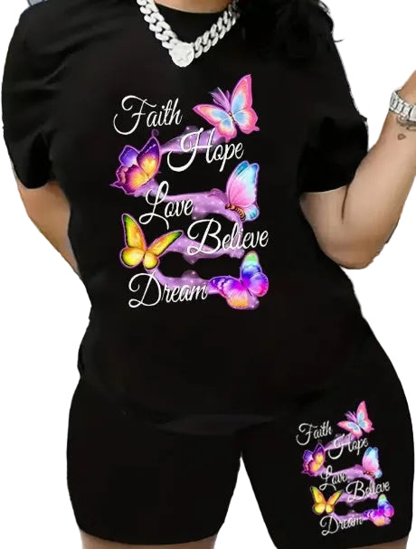 Printed Drop Shoulder T-Shirt Graphic Tees Women Tops - cas7m