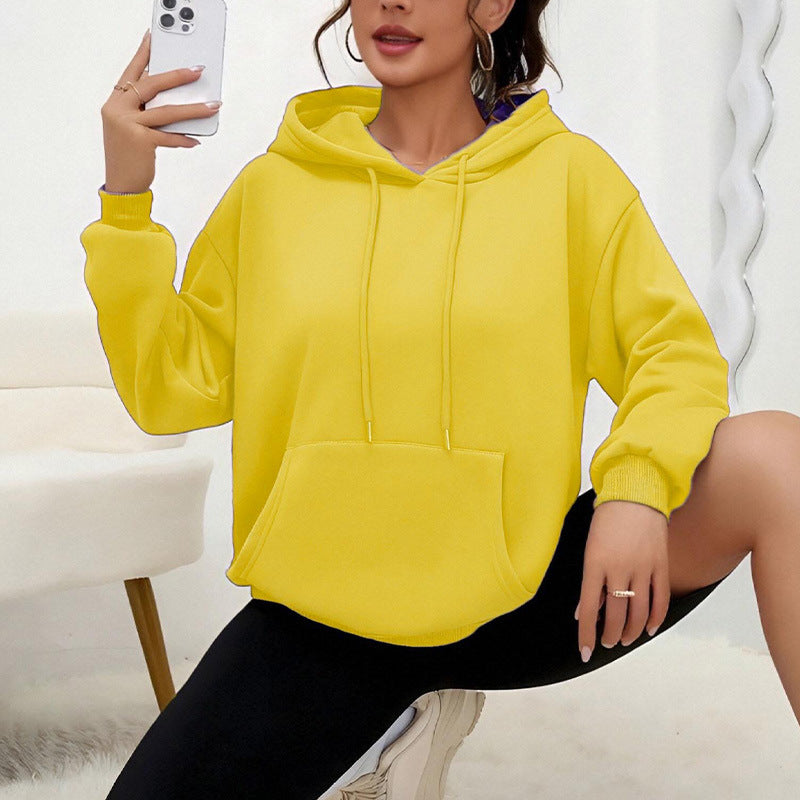 All-matching Loose Drawstring Pocket Sweatshirt Long Sleeve Women - cas7m