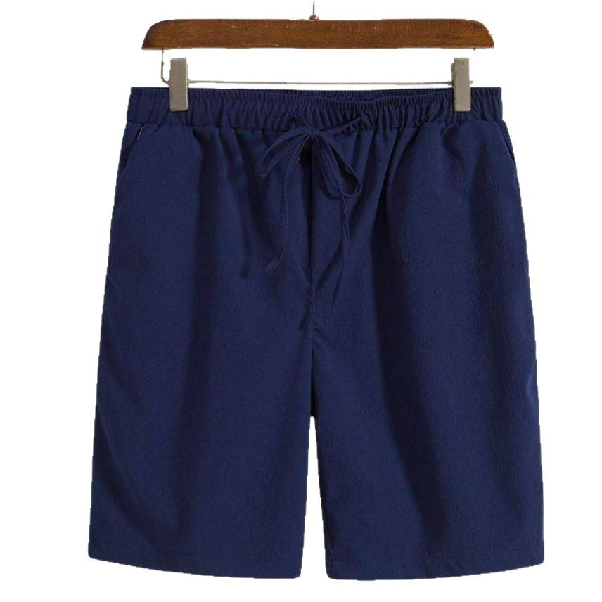 Cotton-linen Shorts Japanese-style Solid-color Casual Drawstring Beach Pants For Men - cas7m