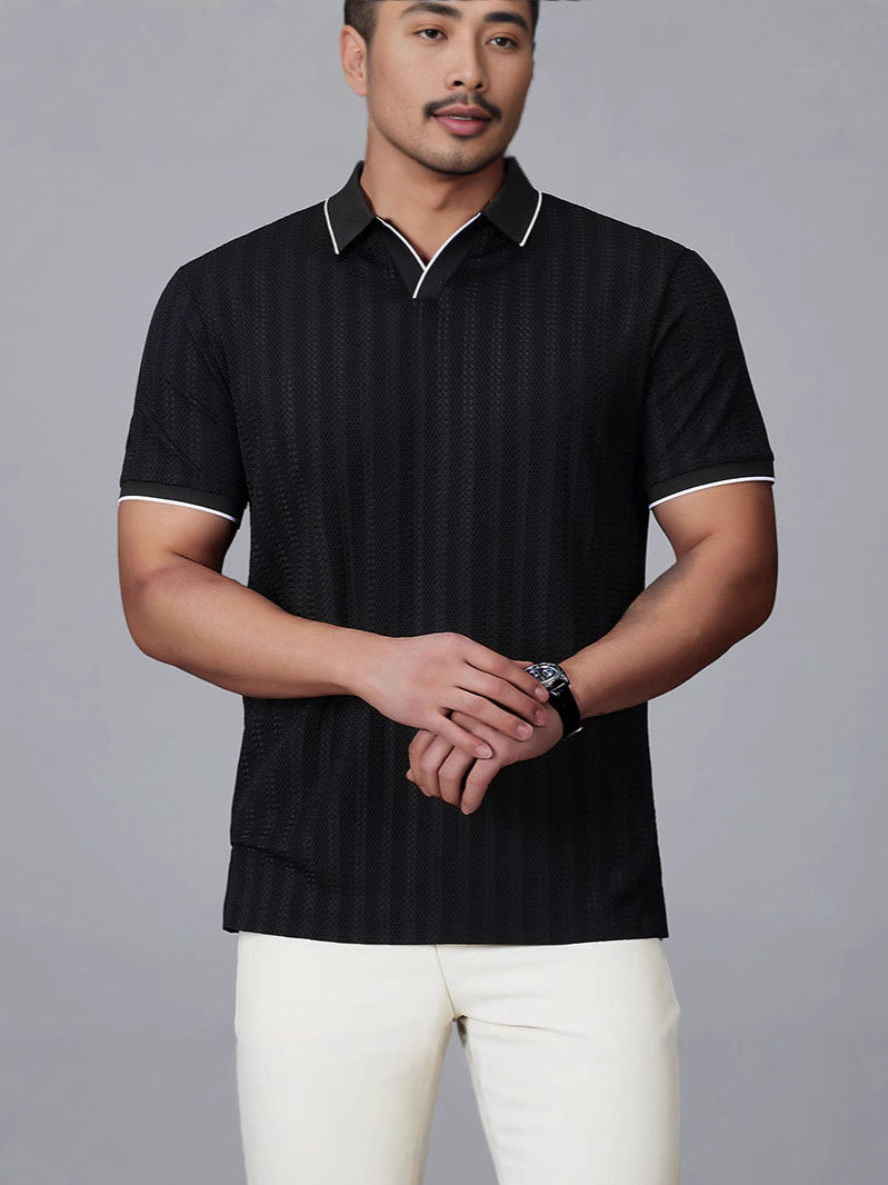 Men's Short-sleeved Polo Shirt Casual Ice Silk Thin T-shirt - cas7m