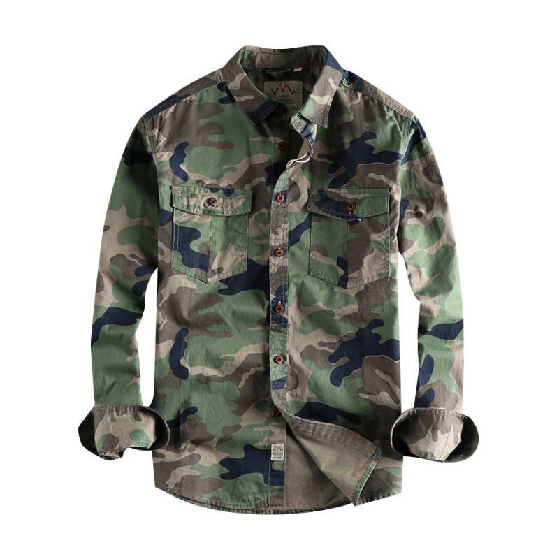 Washed Camouflage American Tooling Long-sleeved Shirt Men - cas7m