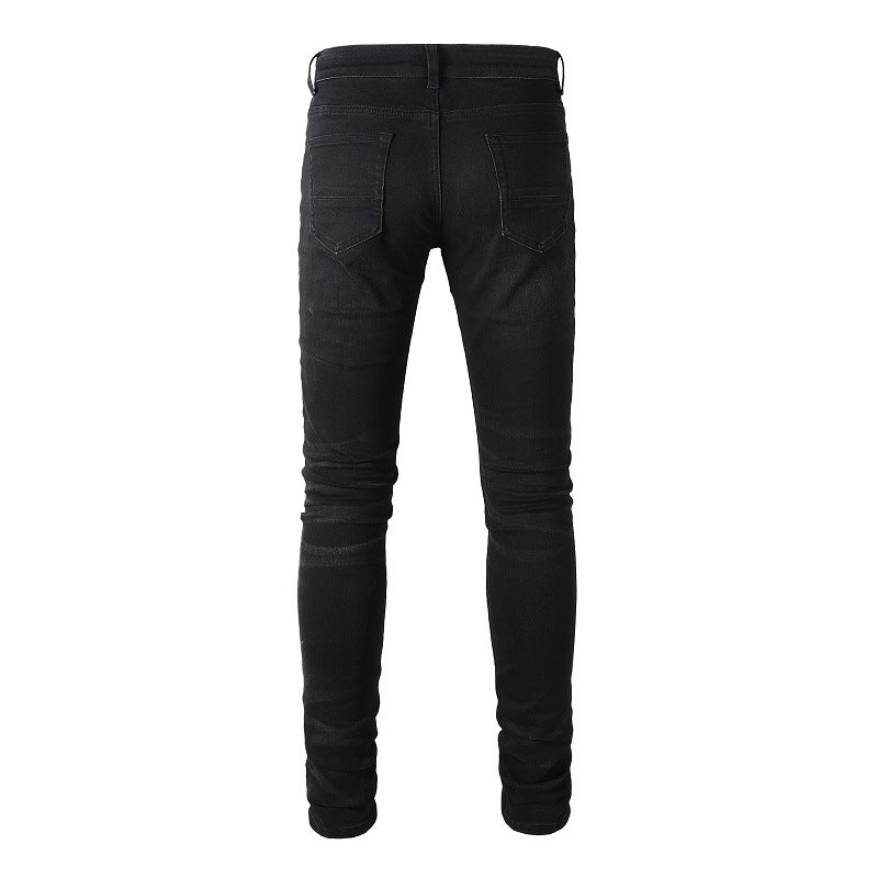 Trendy Brand Ripped Patch Jeans Patch Elastic - cas7m