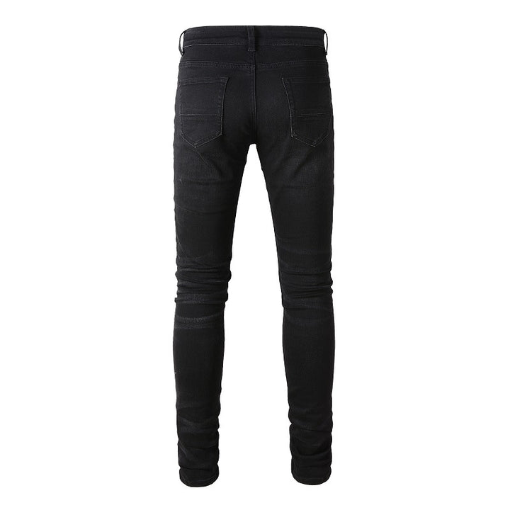 Trendy Brand Ripped Patch Jeans Patch Elastic - cas7m