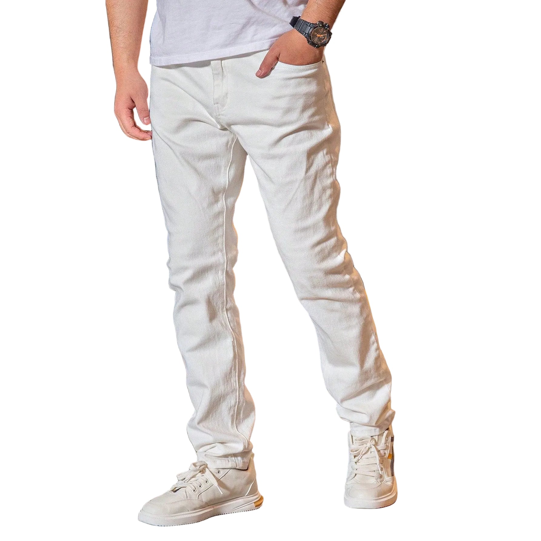 Casual Men's Summer Daily Comfortable Distressed Washed White Jeans Pants