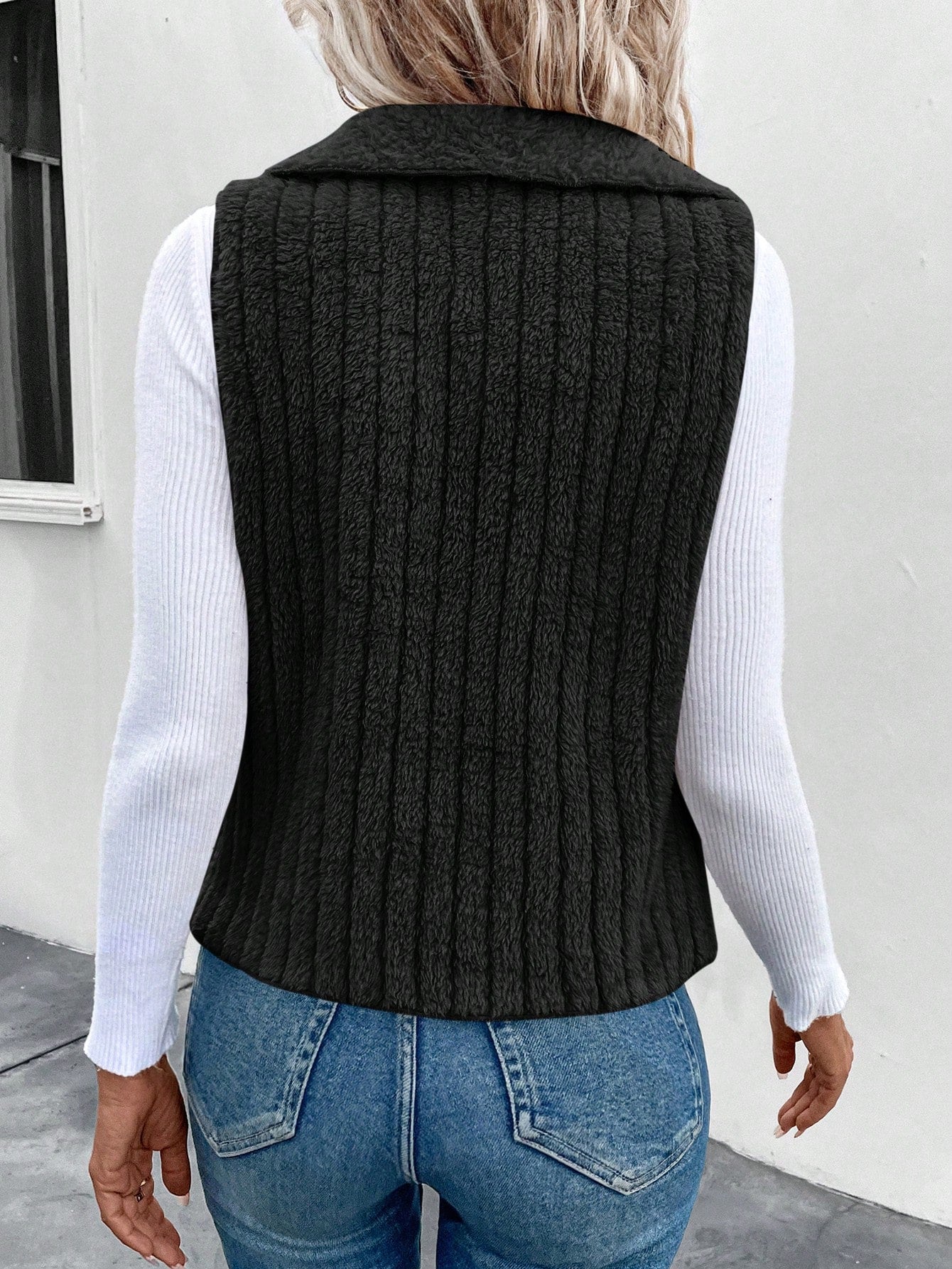 Waterfall Collar Open Front Vest Coat - cas7m