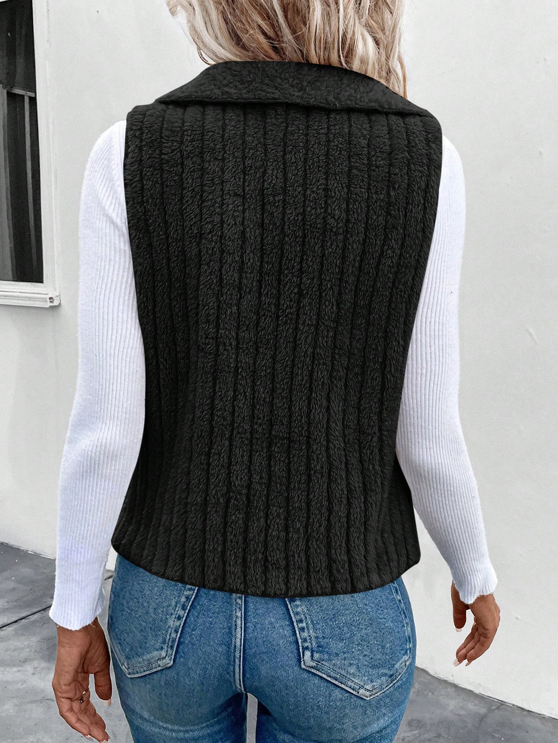 Waterfall Collar Open Front Vest Coat - cas7m
