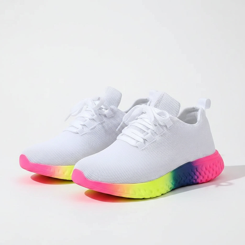 Lace-up Mesh Shoes With Rainbow Sole Design Fashion Walking Running Sports Shoes Sneakers For Women - cas7m