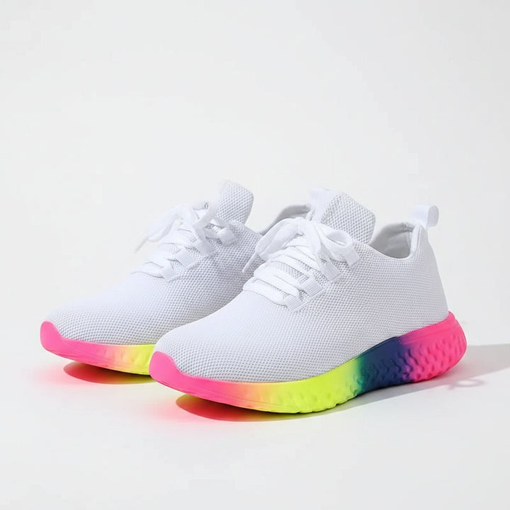 Lace-up Mesh Shoes With Rainbow Sole Design Fashion Walking Running Sports Shoes Sneakers For Women - cas7m
