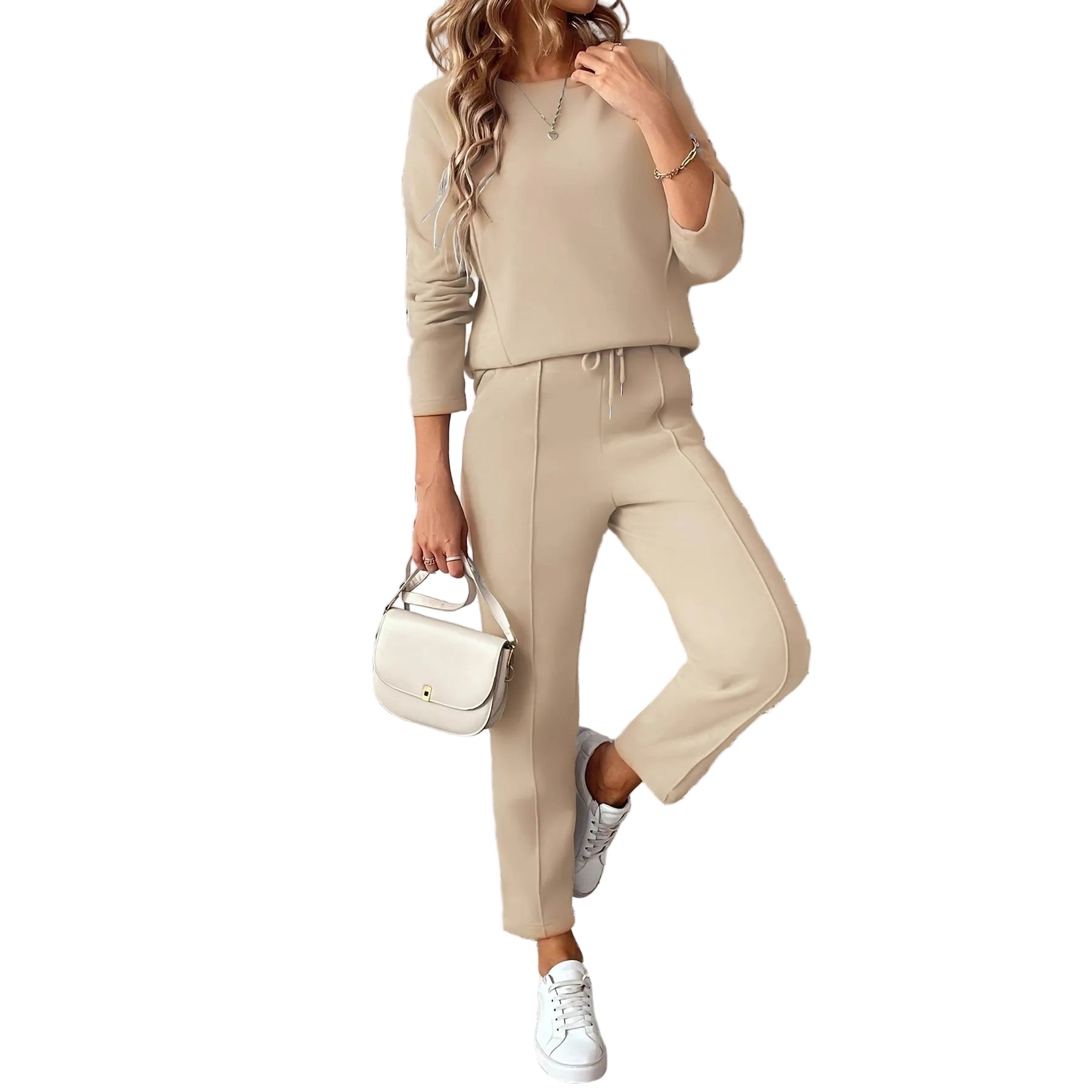 Round-neck Fashionable Top Hoodie Pocket Casual Straight-leg Pants Women's Clothing - cas7m