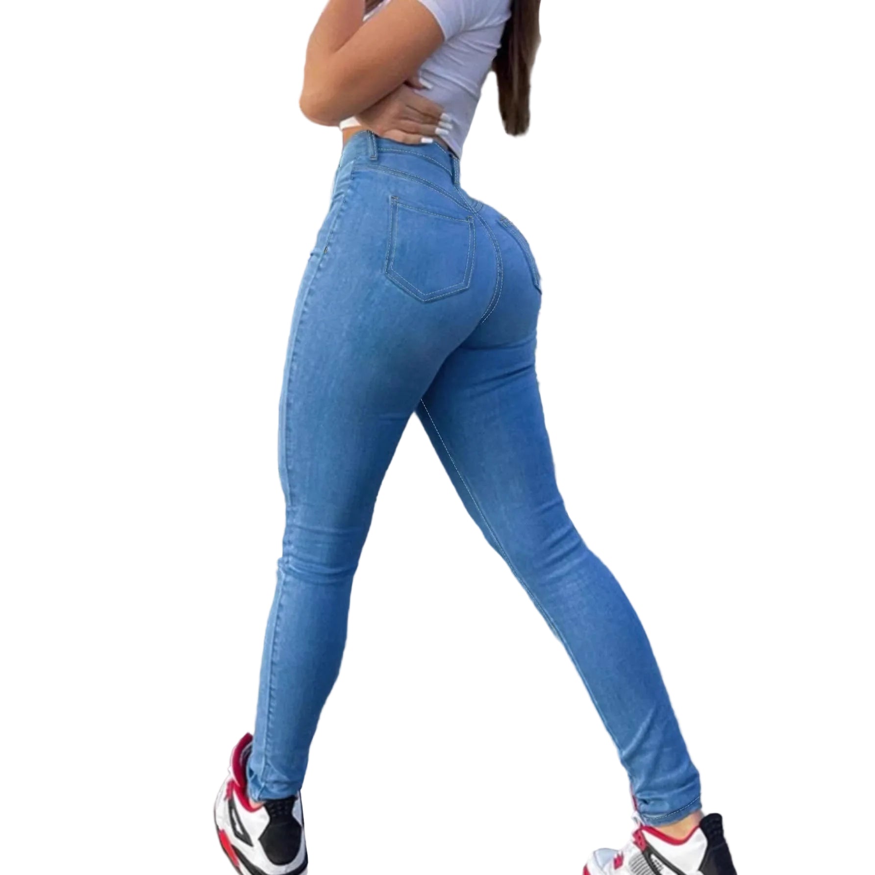 Light Blue Denim Skinny Pants Elastic Pencil Pants Casual Fashion Stretch Bottoms