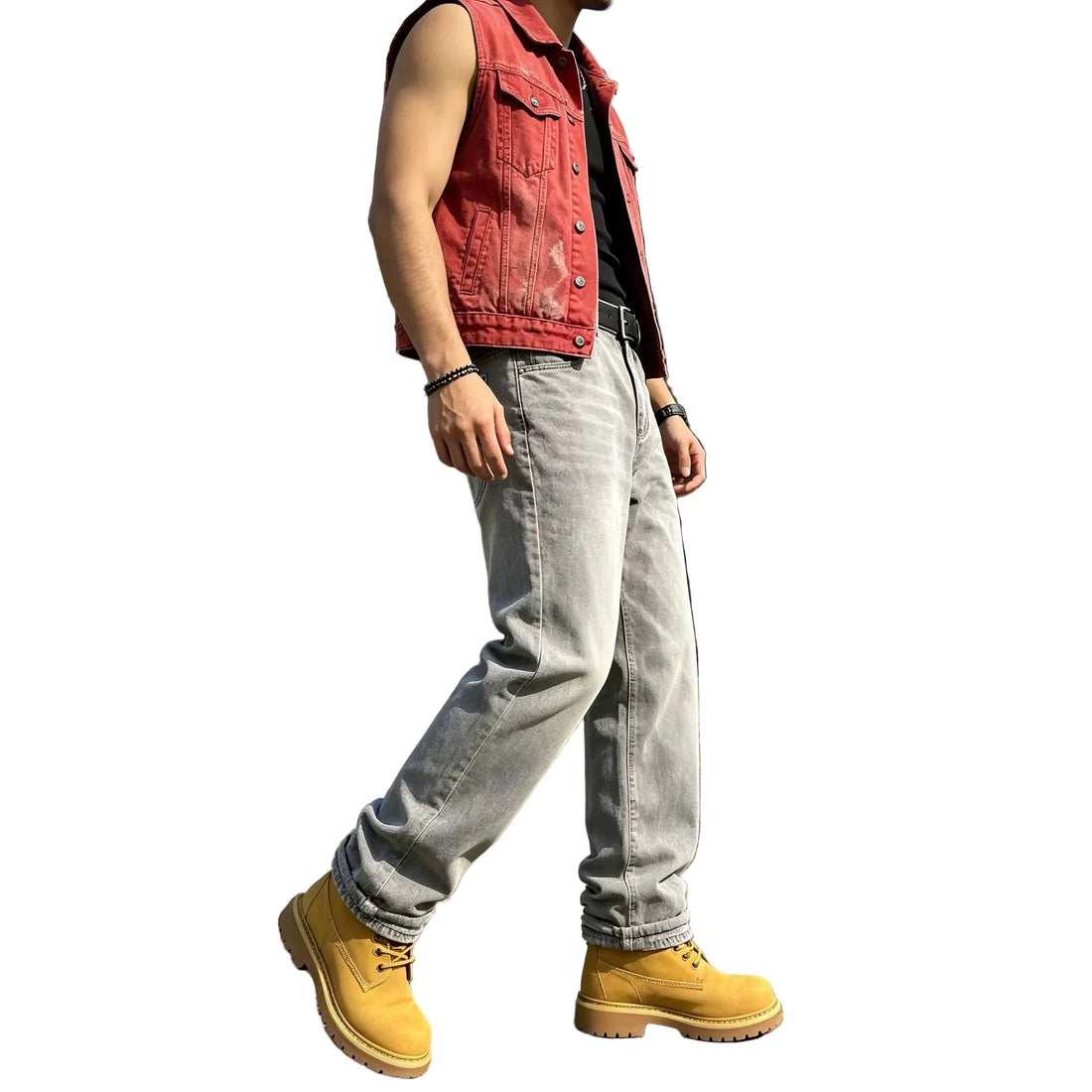 Casual Gray Men's Jeans for Daily Wear, Comfortable Commuting, Fashion Distressed Washed Denim Pants