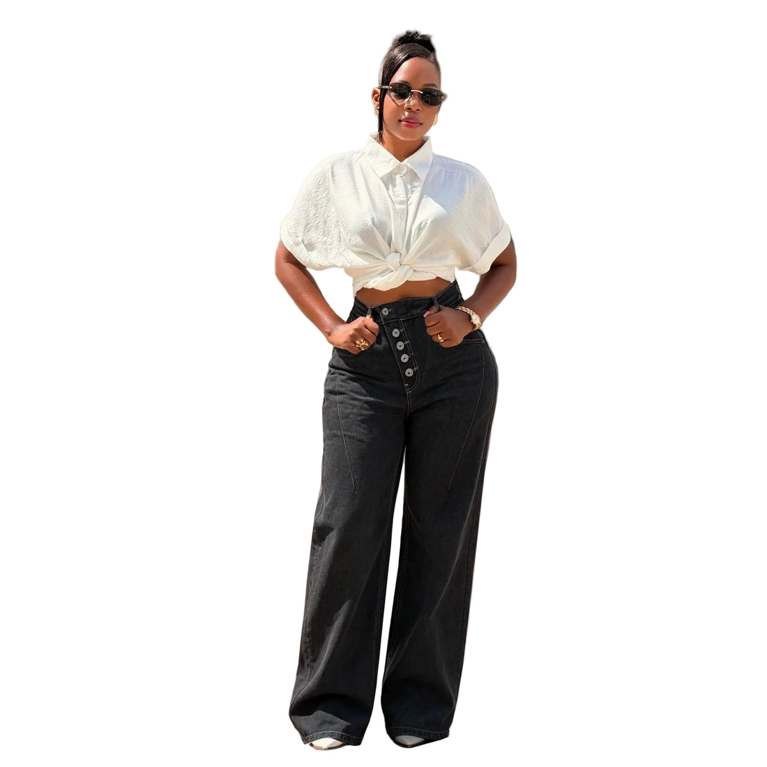 NewTopstitching Multi-button Fly Front Denim Pants
