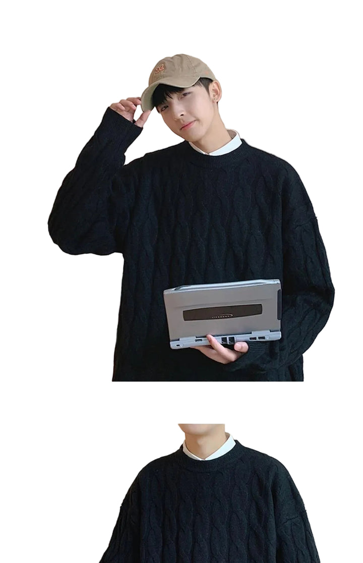 Loose Base Twist Round Neck Sweater Hand-woven Sweater - cas7m