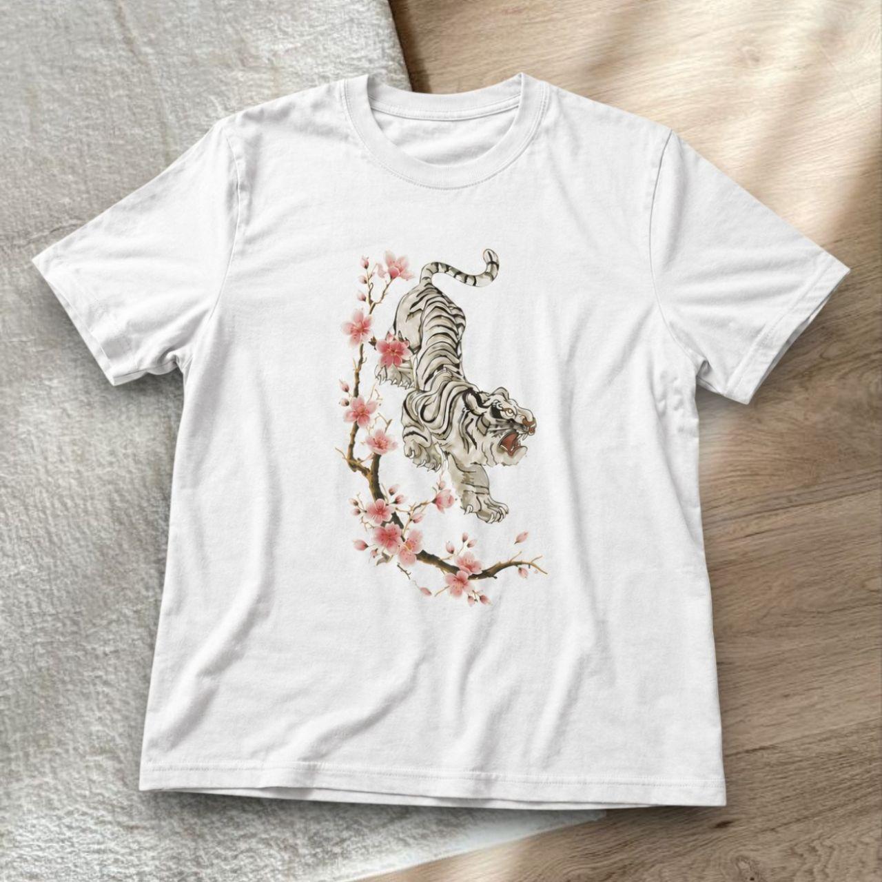 Womens Cotton Short-sleeved Loose-fitting Top With A Tiger Print - cas7m