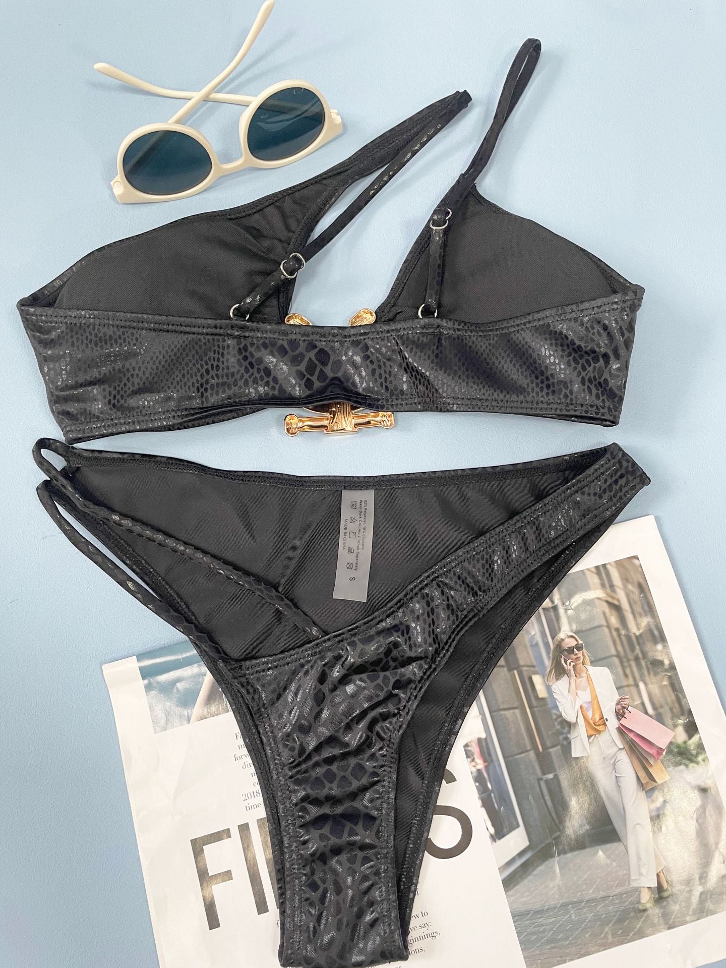 Women Bikini Serpentine Pattern Swimsuit Three Point Tight Swimwear - cas7m
