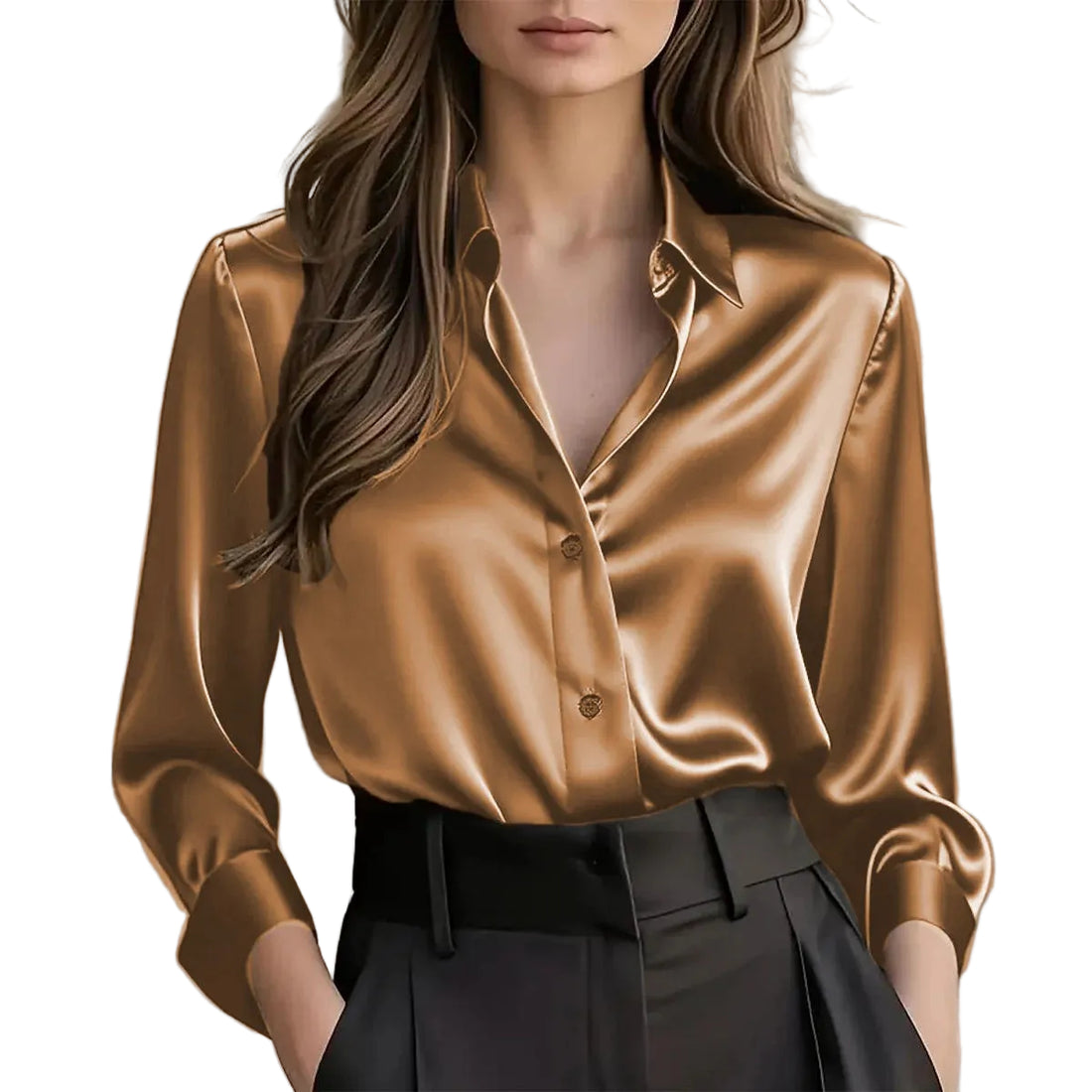 Elegant Long Sleeve Polyester Blouse - Multiple Colors Available - cas7m