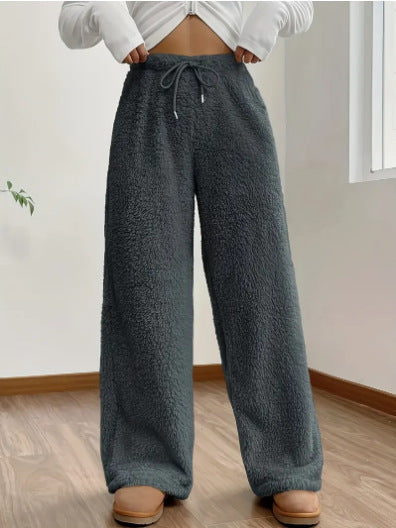 Women's Solid Color Loose Fleece Casual Pants - cas7m