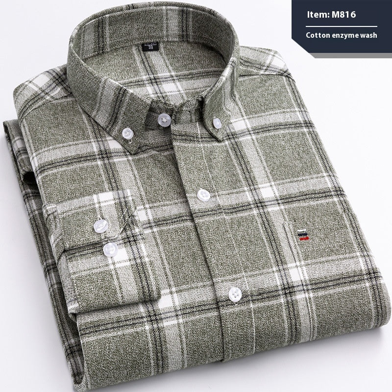 Cotton Long-sleeved Shirt Plaid Business Slim Fit - cas7m