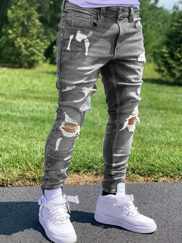 Men's Ripped Fashion Personality Street Trend Style Jeans - cas7m