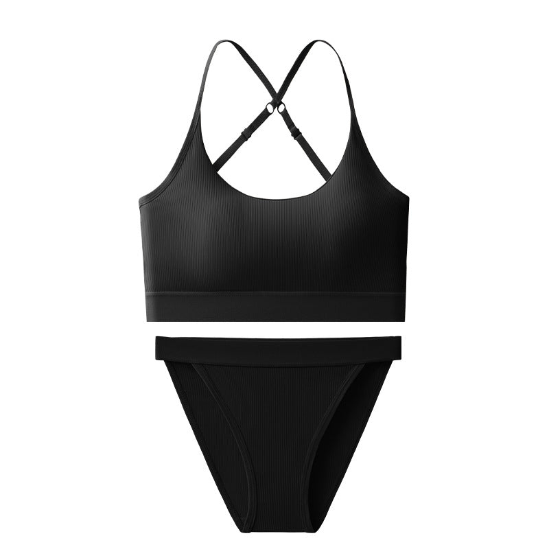 Ice Silk Seamless Bra Set Women's Sling Cross Beauty Back Yoga Underwear - cas7m