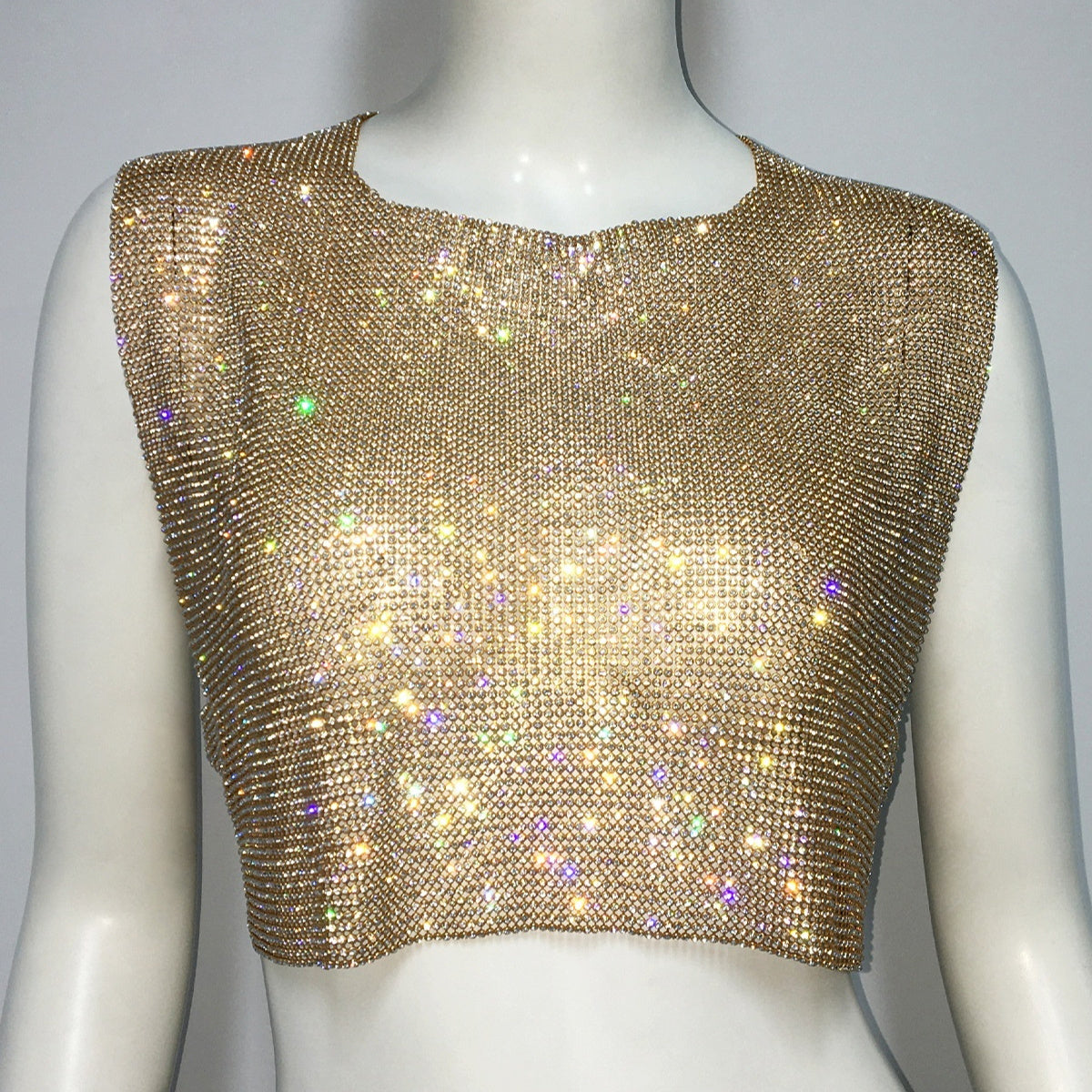 Women's Sleeveless Blouse Metal Rhinestone Backless - cas7m