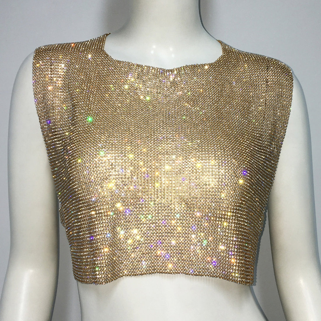 Women's Sleeveless Blouse Metal Rhinestone Backless - cas7m