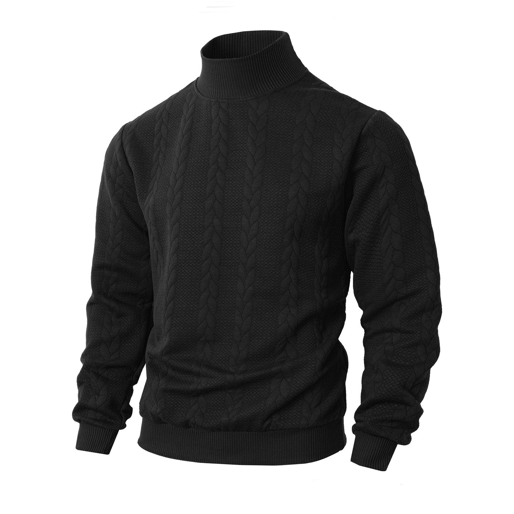 Knitted Solid Color Men's Fashion Jacquard High Collar Warm Sweater - cas7m