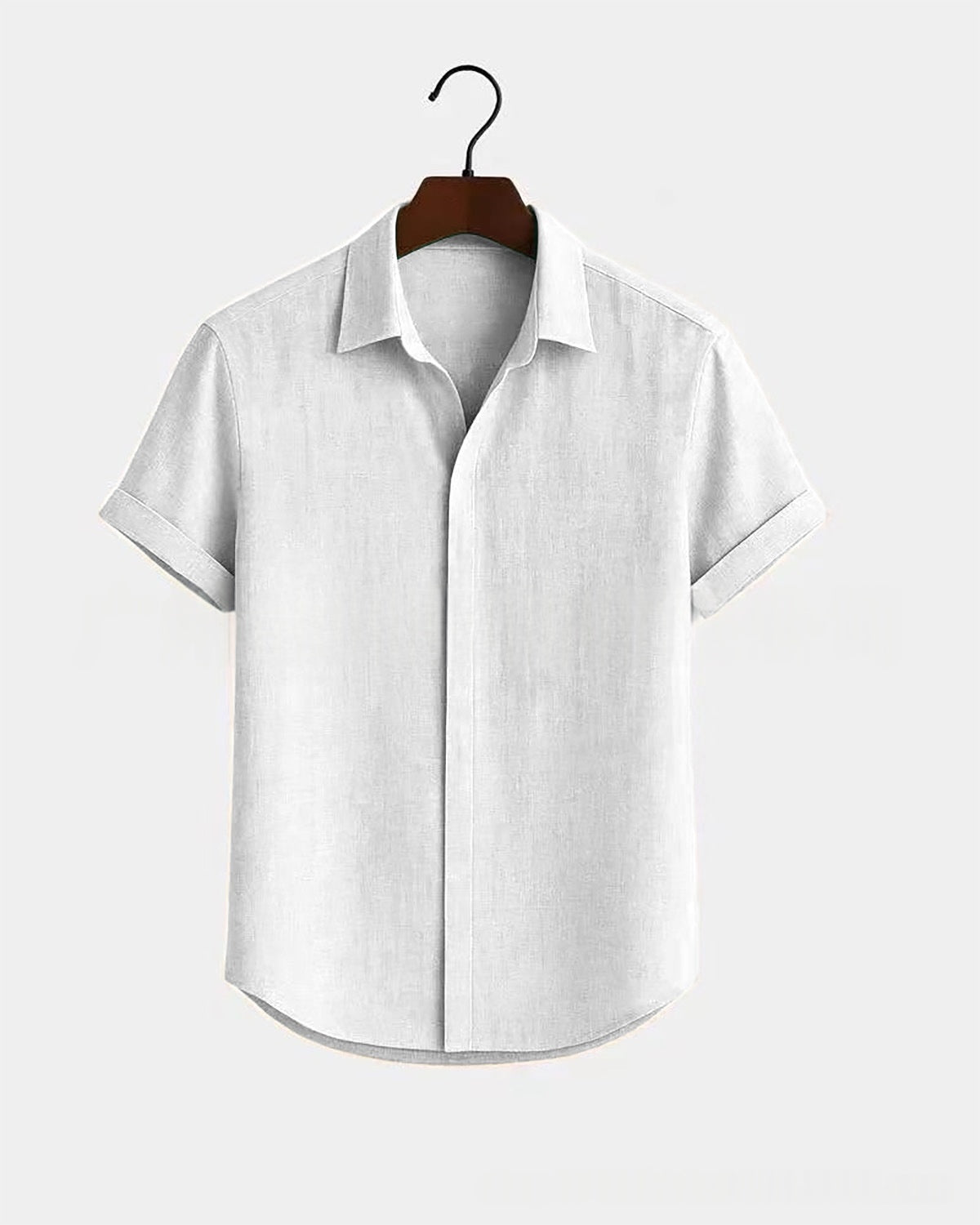 Solid-color Short-sleeve Cotton-linen Shirt For Men - cas7m