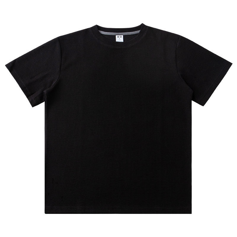 Knitted Short-sleeved T-shirt Men's All-match Loose Solid Color - cas7m