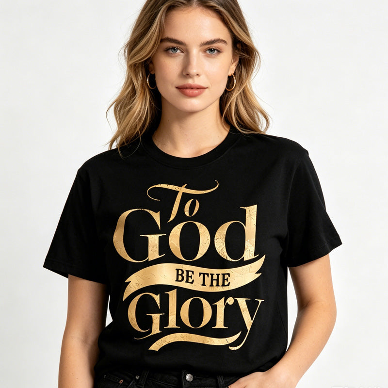 To God Be The Glory Gold Print Women Men T-Shirt, Summer Casual Round Neck Short Sleeve Top - cas7m