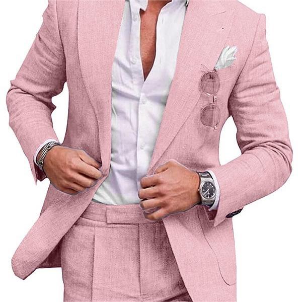 Men's Large Single Row One Button Solid Color Suit Two-piece Set - cas7m