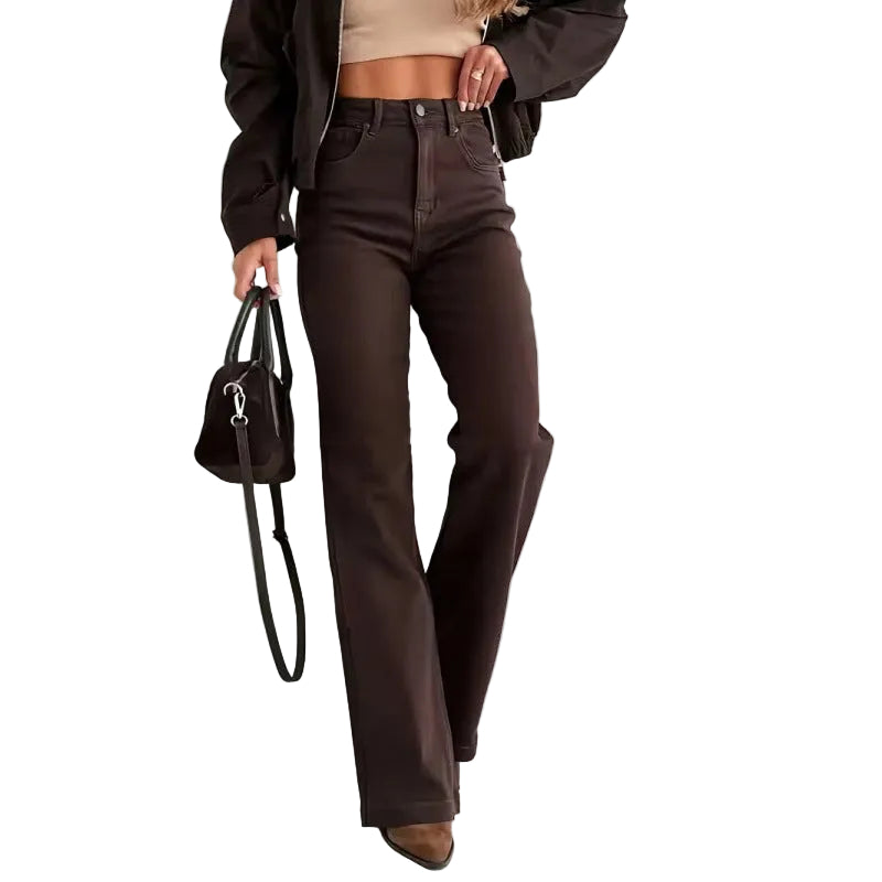 High-elastic Slightly Flared Solid-color Casual Jeans For Women - cas7m