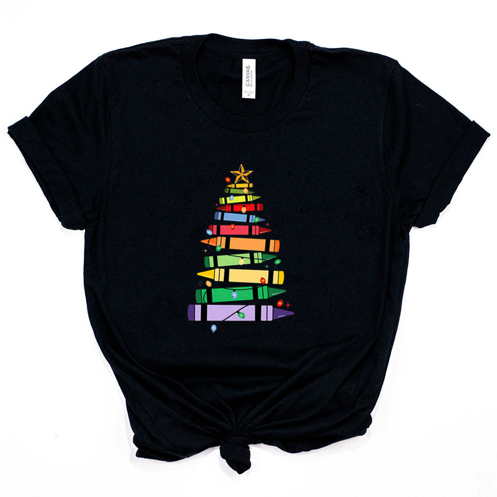 Crayon Christmas Tree Print Design Women's T-shirt - cas7m