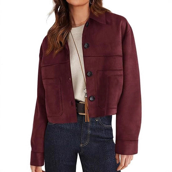 European And American Style Women Faux Suede Short Jacket Casual Lightweight Autumn Fashion - cas7m